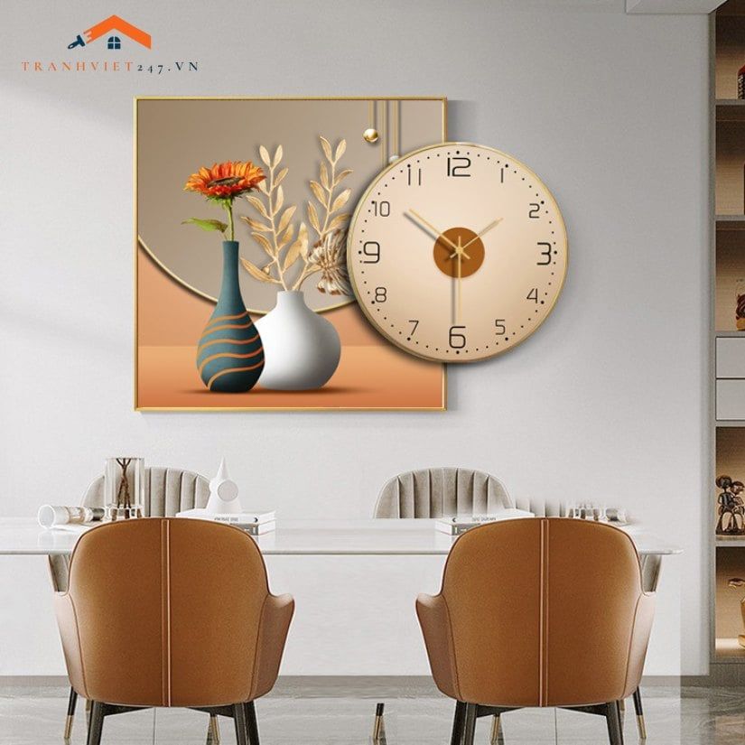 Đồng Hồ Treo Tường Nghệ Thuật Hình Bình Hoa Hướng Dương - Trang Trí Phòng Ăn Hiện Đại