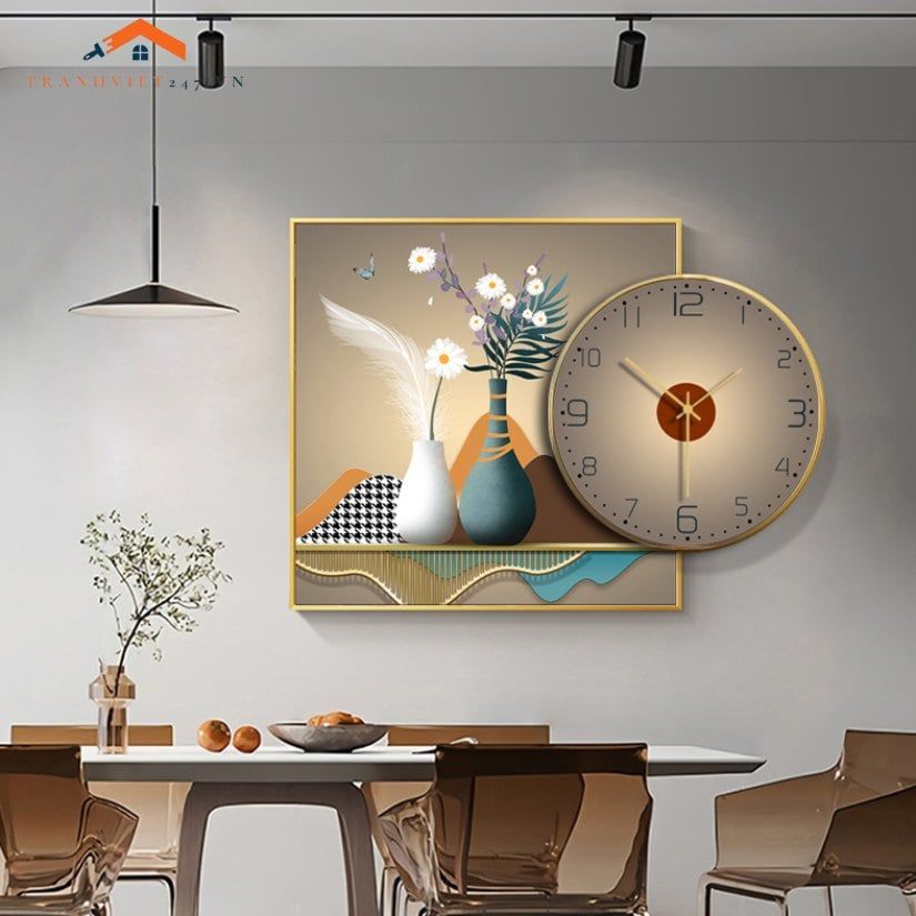 Đồng Hồ Treo Tường Nghệ Thuật Hình Bình Hoa Hướng Dương - Trang Trí Phòng Ăn Hiện Đại
