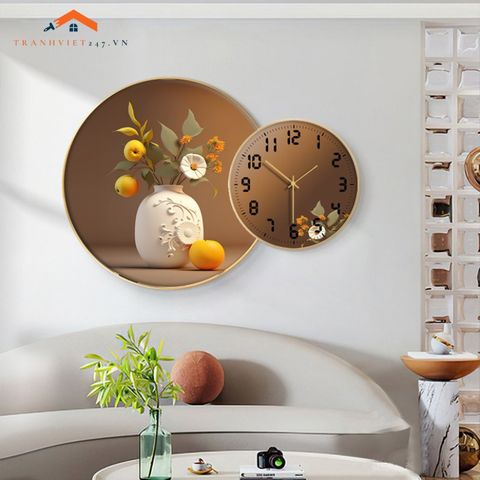 Đồng Hồ Treo Tường Nghệ Thuật Hình Bình Hoa và Trái Cây - Trang Trí Phòng Ăn Tinh Tế