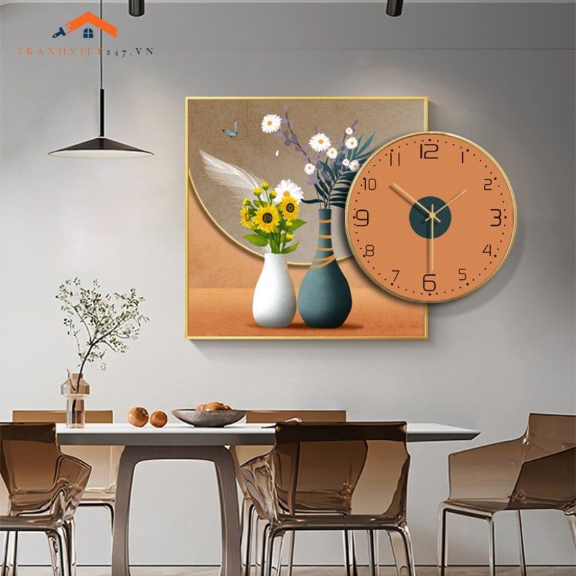 Đồng Hồ Treo Tường Nghệ Thuật Hình Bình Hoa Hướng Dương - Trang Trí Phòng Ăn Hiện Đại