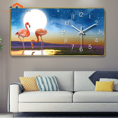 Tranh Đồng Hồ Treo Tường Chim Hồng Hạc - Trang Trí Phòng Khách Decor Nhà Cửa