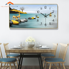Tranh  Đồng Hồ Treo Tường Chữ Nhật Phong Cảnh Hươu Phú Quý Hiện Đại