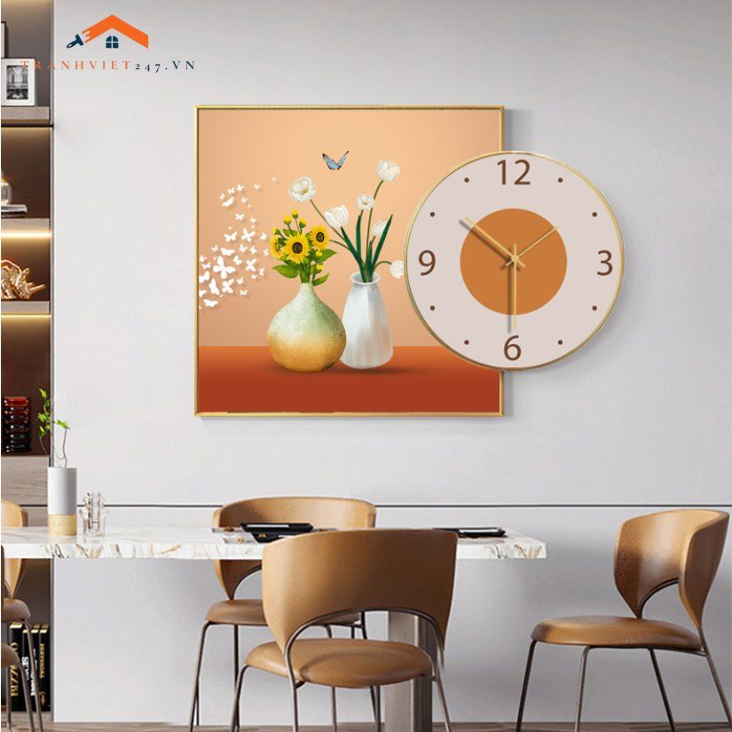 Đồng Hồ Treo Tường Nghệ Thuật Hình Bình Hoa Hướng Dương - Trang Trí Phòng Ăn Hiện Đại