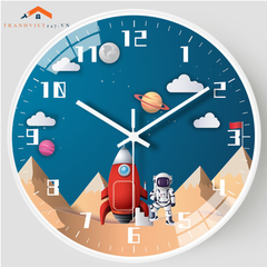 Đồng Hồ Treo Tường Tròn Vũ Trụ Phi Hành Gia Tên Lửa Trang Trí Phòng Bé - Trang Trí Phòng Ngủ