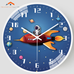Đồng Hồ Treo Tường Tròn Vũ Trụ Phi Hành Gia Tên Lửa Trang Trí Phòng Bé - Trang Trí Phòng Ngủ