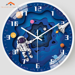 Đồng Hồ Treo Tường Tròn Vũ Trụ Phi Hành Gia Tên Lửa Trang Trí Phòng Bé - Trang Trí Phòng Ngủ