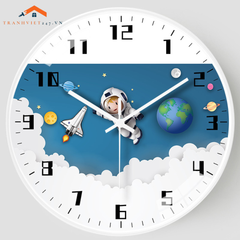 Đồng Hồ Treo Tường Tròn Vũ Trụ Phi Hành Gia Tên Lửa Trang Trí Phòng Bé - Trang Trí Phòng Ngủ