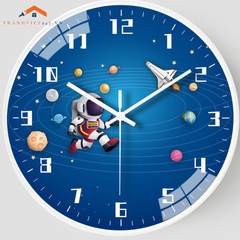 Đồng Hồ Treo Tường Tròn Vũ Trụ Phi Hành Gia Tên Lửa Trang Trí Phòng Bé - Trang Trí Phòng Ngủ