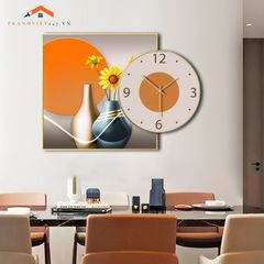 Đồng Hồ Treo Tường Nghệ Thuật Hình Bình Hoa Hướng Dương - Trang Trí Phòng Ăn Hiện Đại