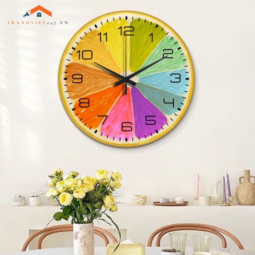 Đồng hồ treo tường in tranh nghệ thuật sắc màu