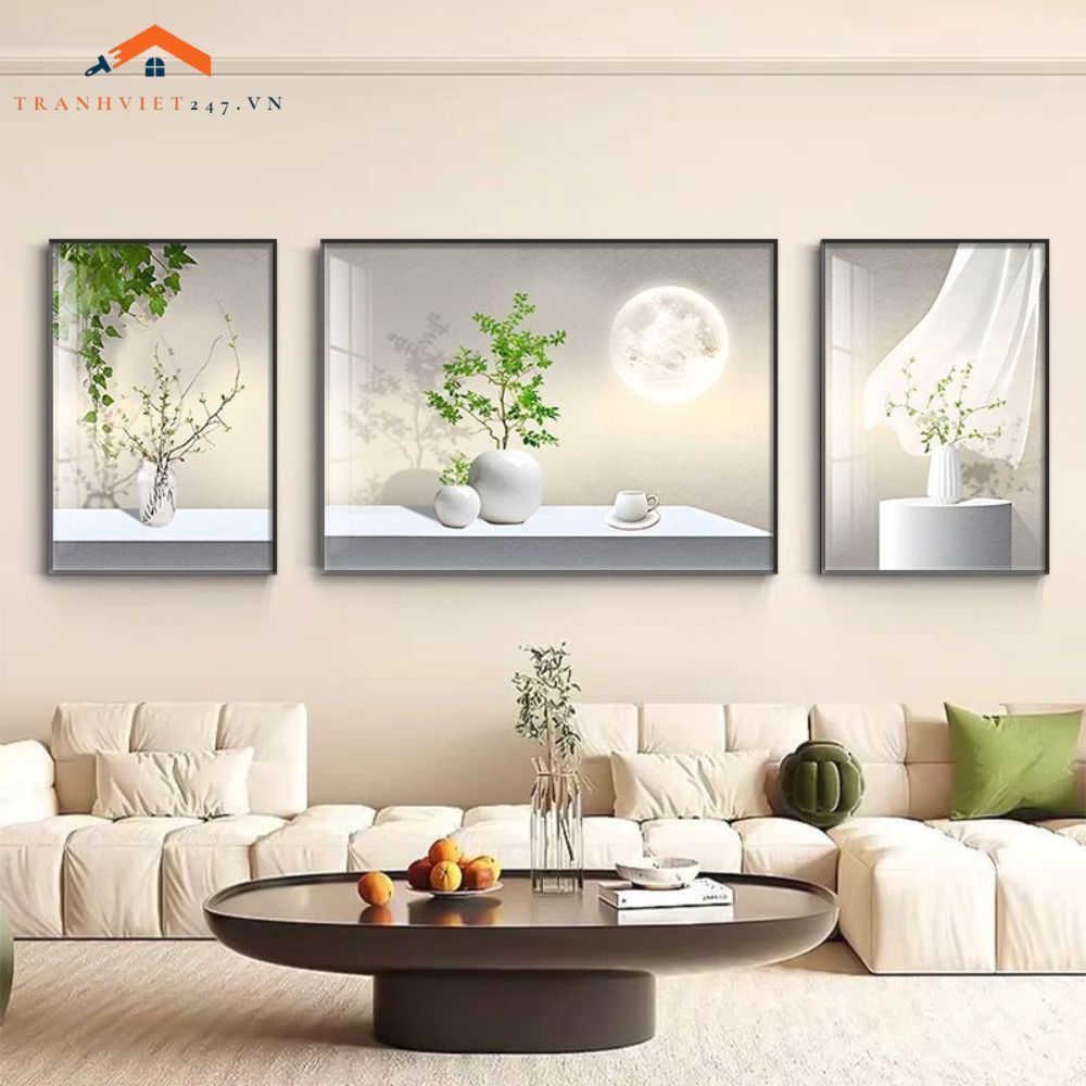 Tranh Treo Tường Phong Cảnh Biển Và Khinh Khí Cầu - Bộ 3 Tấm Phong Cách Lãng Mạn Hiện Đại