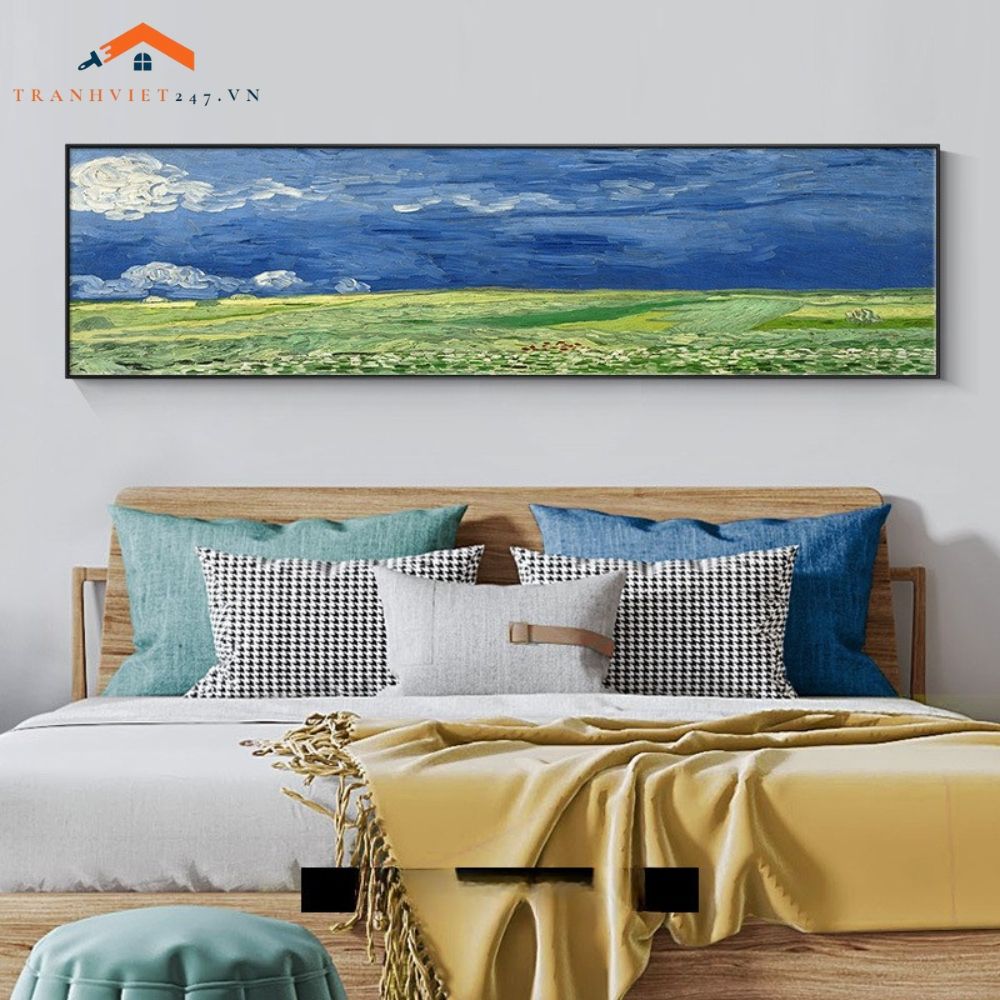 Tranh Treo Tường Phong Cảnh Biển Lâu Đài Cổ Khổ Dài, Phong Cách Ấn Tượng Trang Trí Phòng Ngủ