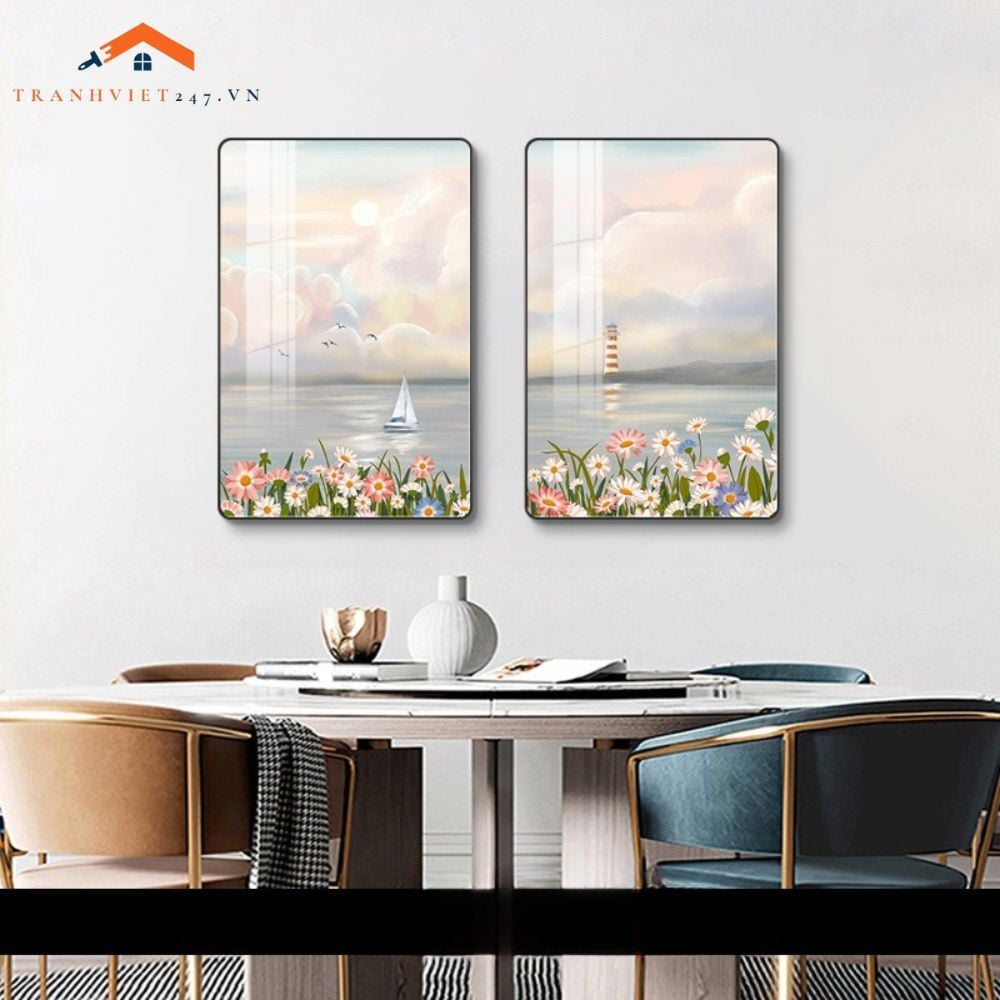 Bộ 2 Tranh Treo Tường Phòng Ngủ Hiện Đại Lông Vũ và Phụ Nữ Sang Trọng