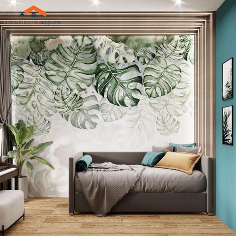 Tranh Dán Tường 3D Nghệ Thuật Lá Monstera Đơn Sắc - Decor Nhà Cửa