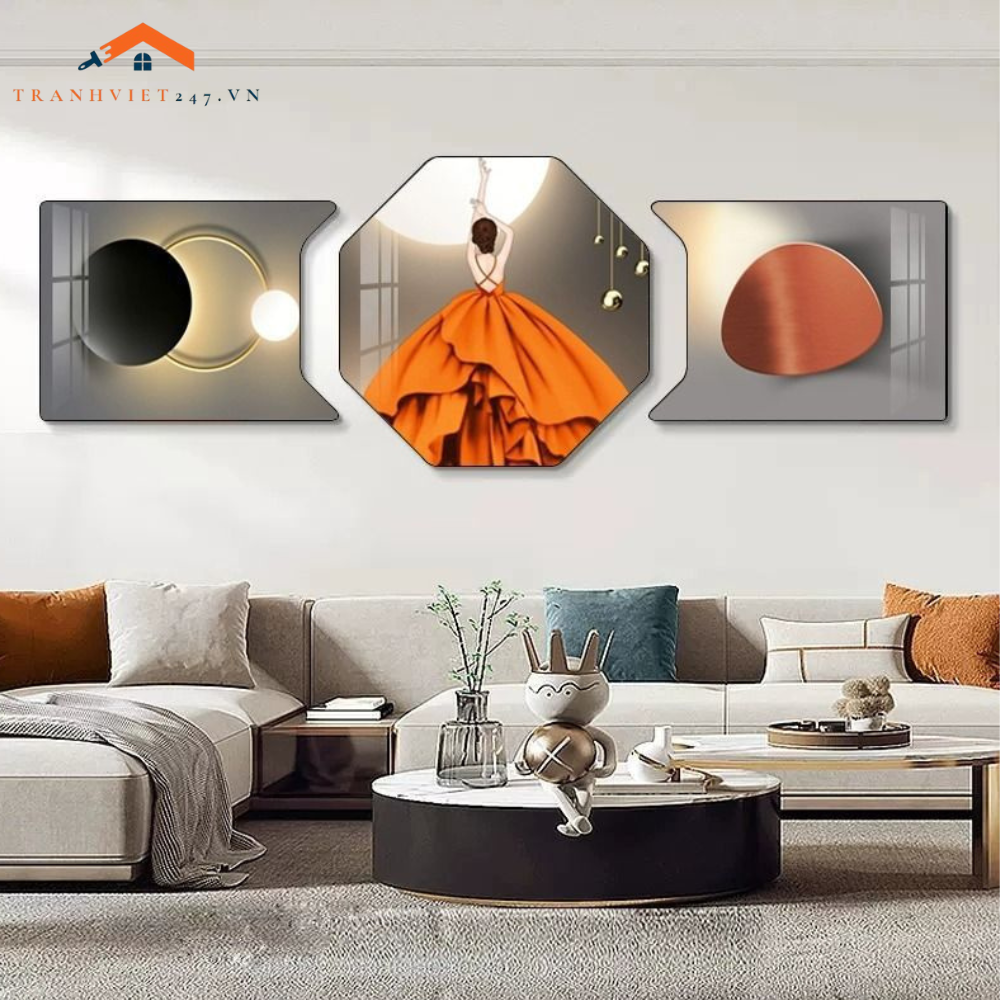 Tranh Bộ Lục Giác Tráng Gương Hiện Đại Chủ Đề Trừu Tượng _Decor Nhà Cửa