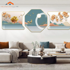 Bộ Tranh Khuyết Lục Giác Tráng Gương - Trang Trí Nhà Cửa Chủ Đề Hươu Phú Quý