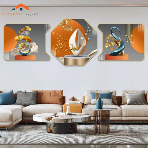 Tranh Bộ Lục Giác Tráng Gương Hiện Đại Chủ Đề Trừu Tượng _Decor Nhà Cửa