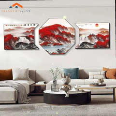 Bộ Tranh Khuyết Lục Giác Tráng Gương - Trang Trí Nhà Cửa Chủ Đề Hươu Phú Quý