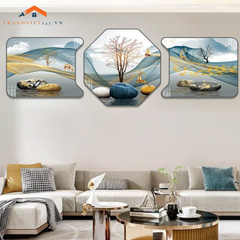 Bộ Tranh Khuyết Lục Giác Tráng Gương - Trang Trí Nhà Cửa Chủ Đề Hươu Phú Quý