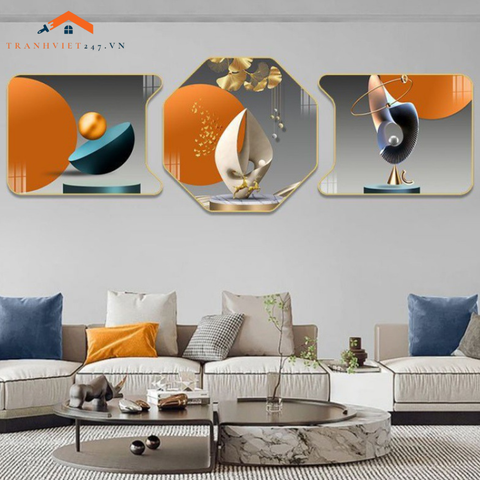 Tranh Bộ Lục Giác Tráng Gương Hiện Đại Chủ Đề Trừu Tượng _Decor Nhà Cửa