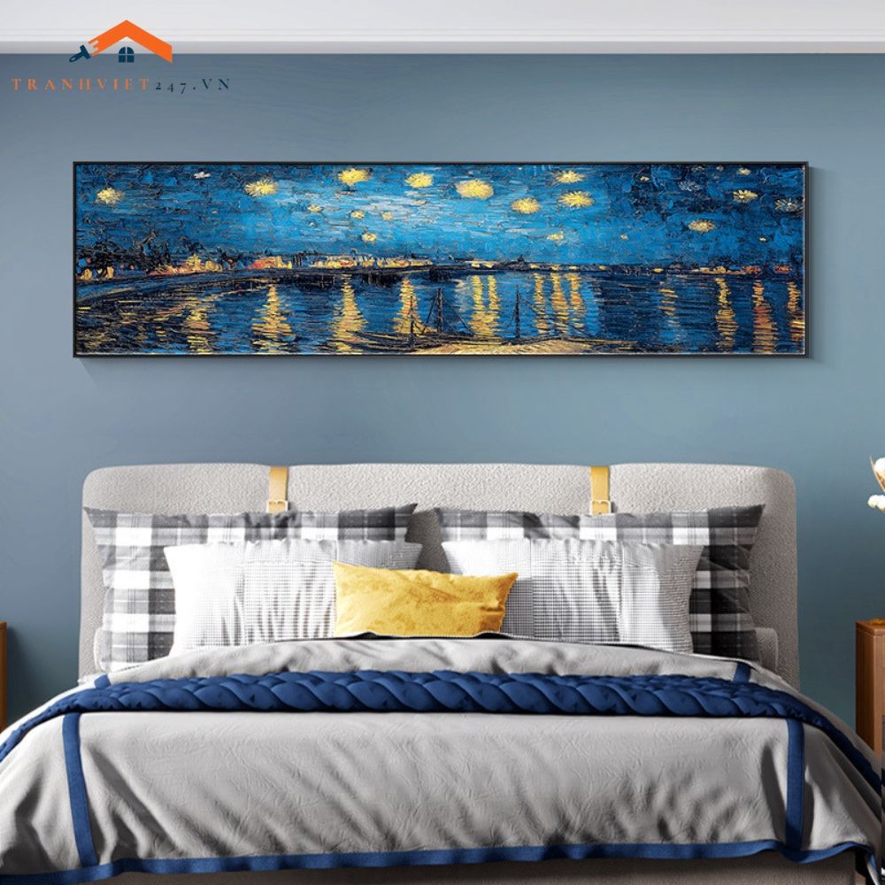 Tranh Treo Tường Phong Cảnh Biển Lâu Đài Cổ Khổ Dài, Phong Cách Ấn Tượng Trang Trí Phòng Ngủ