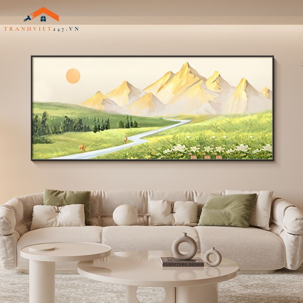 Tranh Treo Tường Phong Cảnh Biển Lâu Đài Cổ Khổ Dài, Phong Cách Ấn Tượng Trang Trí Phòng Ngủ