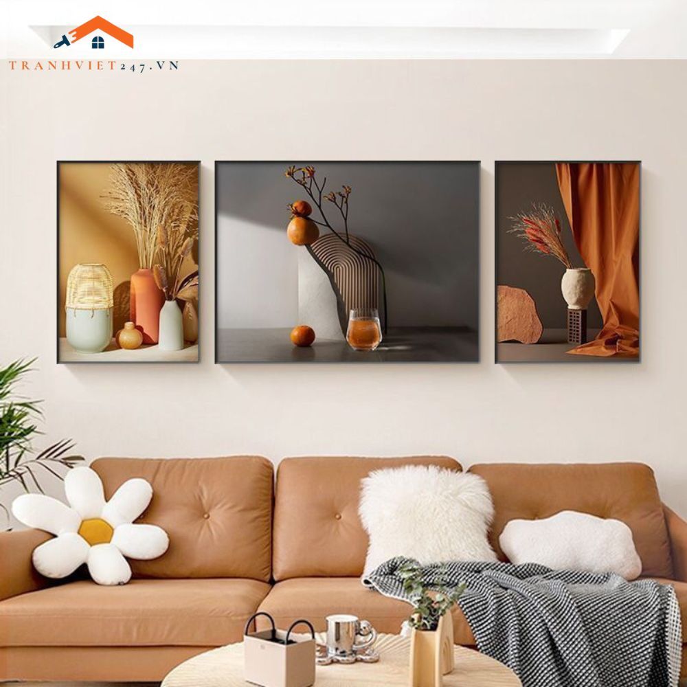 Tranh Treo Tường Phong Cảnh Biển Và Khinh Khí Cầu - Bộ 3 Tấm Phong Cách Lãng Mạn Hiện Đại