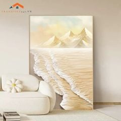 Tranh Treo Tường Trừu Tượng Bờ Biển Từ Trên Cao Sóng Nổi Trắng Xám Hiện Đại Tối Giản