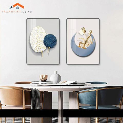 Bộ 2 Tranh Treo Tường Phòng Ngủ Hiện Đại Lông Vũ và Phụ Nữ Sang Trọng