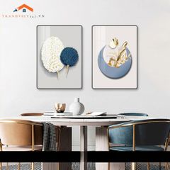 Bộ 2 Tranh Treo Tường Phòng Ngủ Hiện Đại Lông Vũ và Phụ Nữ Sang Trọng