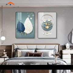 Bộ 2 Tranh Treo Tường Phòng Ngủ Hiện Đại Lông Vũ và Phụ Nữ Sang Trọng