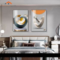 Bộ 2 Tranh Treo Tường Phòng Ngủ Hiện Đại Lông Vũ và Phụ Nữ Sang Trọng