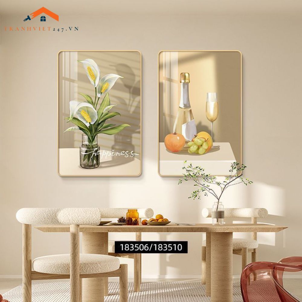 Tranh Trang Trí Nội Thất Hiện Đại Hoa Tulip và Rượu Vang - Bộ 2 Bức