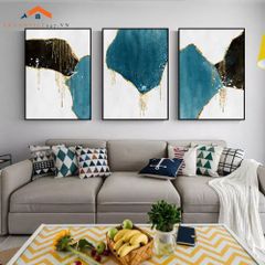 Bộ 3 Tranh Treo Tường Phòng Khách Hiện Đại Trừu Tượng Xanh Vàng - Điểm Nhấn Nội Thất Sang Trọng