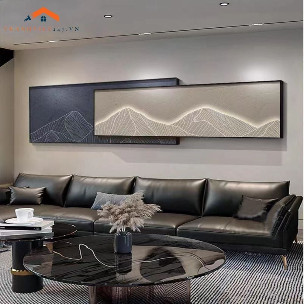 Tranh Treo Tường Bộ 2 Tấm Phong Cảnh Núi Mặt Trăng Hiện Đại