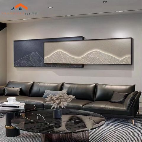 Tranh Treo Tường Bộ 2 Tấm Phong Cảnh Núi Mặt Trăng Hiện Đại