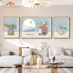 Tranh Treo Tường Phong Cảnh Biển Và Khinh Khí Cầu - Bộ 3 Tấm Phong Cách Lãng Mạn Hiện Đại