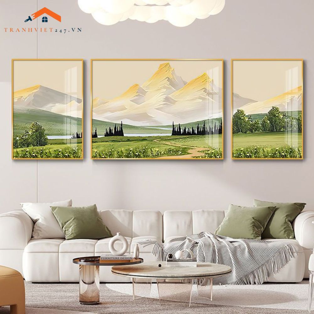 Tranh Treo Tường Phong Cảnh Biển Và Khinh Khí Cầu - Bộ 3 Tấm Phong Cách Lãng Mạn Hiện Đại