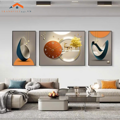 Set Tranh Treo Tường và Đồng Hồ Hươu Vàng 3D Cách Điệu  Sang Trọng -Trang Trí Phòng Khách Decor Nhà