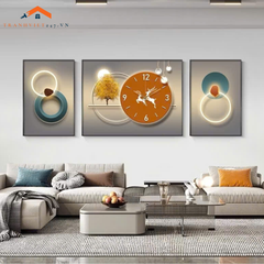 Set Tranh Treo Tường và Đồng Hồ Hươu Vàng 3D Cách Điệu  Sang Trọng -Trang Trí Phòng Khách Decor Nhà