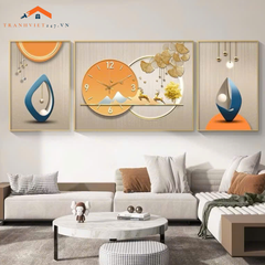 Set Tranh Treo Tường và Đồng Hồ Hươu Vàng 3D Cách Điệu  Sang Trọng -Trang Trí Phòng Khách Decor Nhà
