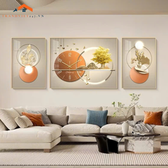 Set Tranh Treo Tường và Đồng Hồ Hươu Vàng 3D Cách Điệu  Sang Trọng -Trang Trí Phòng Khách Decor Nhà