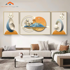 Set Tranh Treo Tường và Đồng Hồ Hươu Vàng 3D Cách Điệu  Sang Trọng -Trang Trí Phòng Khách Decor Nhà