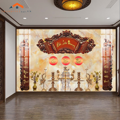 Tranh Tráng Gương 3D Phòng Thờ Gia Tiên Phúc Lộc Thọ - Tài Lộc, May Mắn, Sung Túc