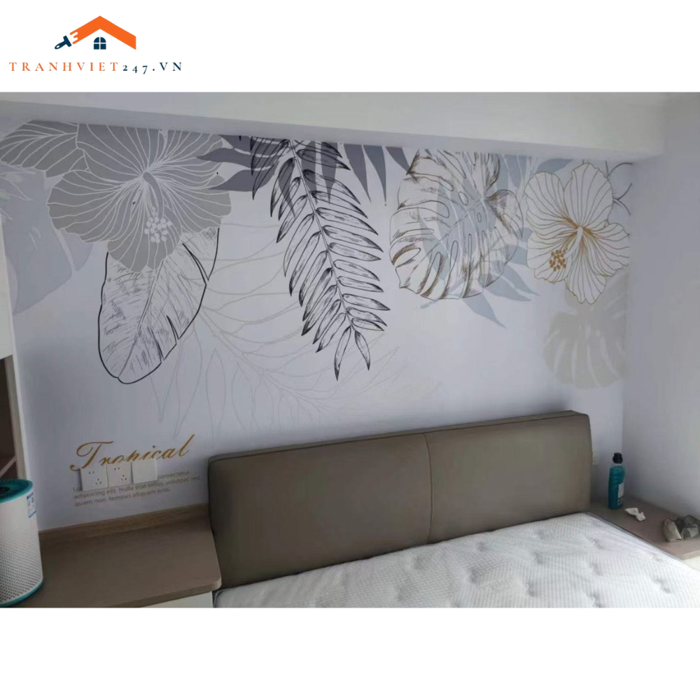 Tranh Dán Tường 3D Nghệ Thuật Hoa Trắng Đơn Sắc -Trang Trí Decor Nhà