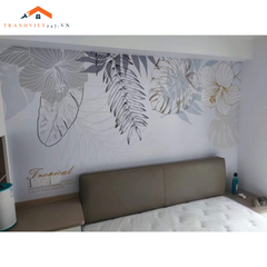 Tranh Dán Tường 3D Nghệ Thuật Hoa Trắng Đơn Sắc -Trang Trí Decor Nhà