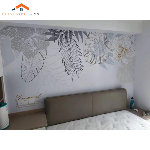 Tranh Dán Tường 3D Lá Cây Nhiệt Đới Phong Cách Vintage - Decor Nhà Cửa