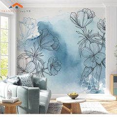 Tranh Dán Tường 3D Trang Trí Phòng Khách Hoa Trừu Tượng Xanh