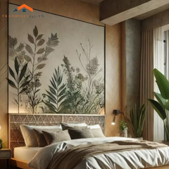 Tranh Dán Tường 3D Lá Cây Và Hoa Dại Màu Sắc Hoài Cổ - Trang Trí Nhà Cửa