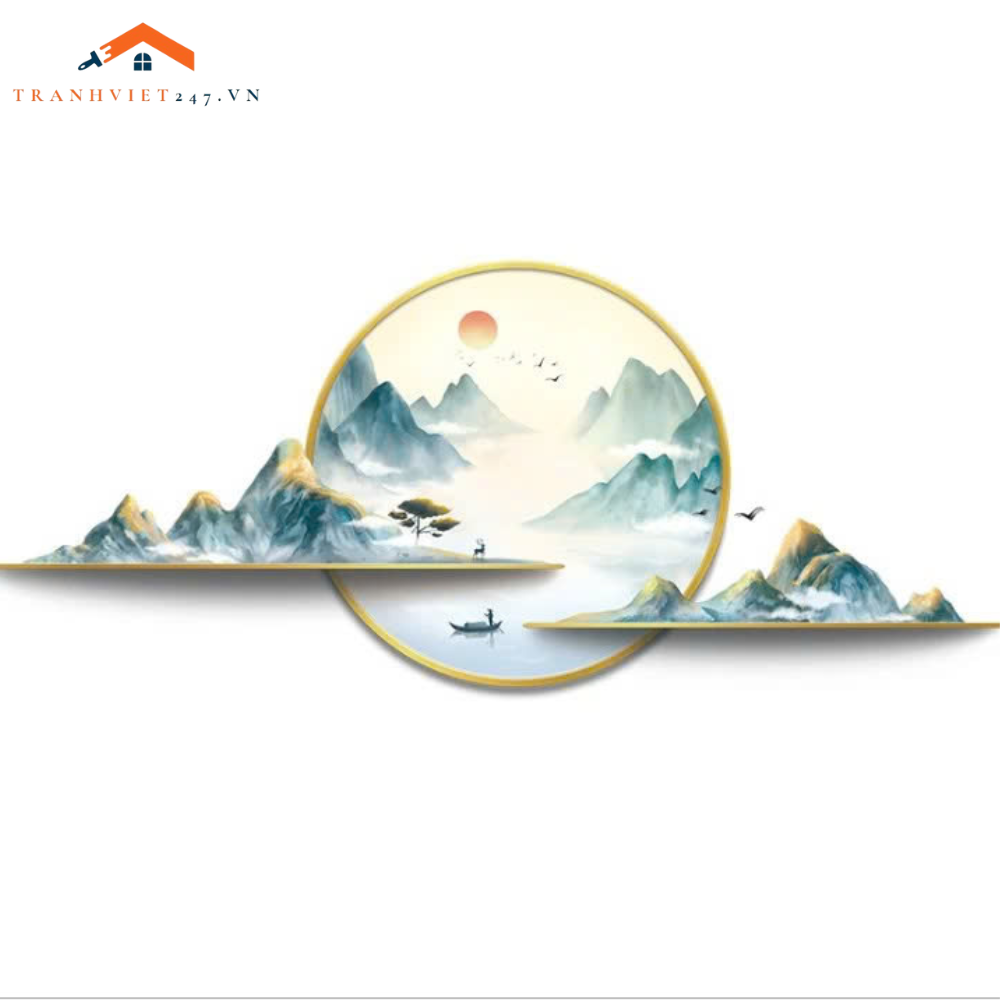 Tranh Tròn 3D Phong Cảnh Núi Non Và Hồ Nước - Tranh Decor, Trang Trí